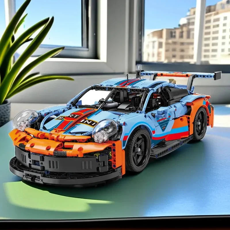 Porsche 911 RSR Blau-Orange Modellbausatz (1580 Teile)